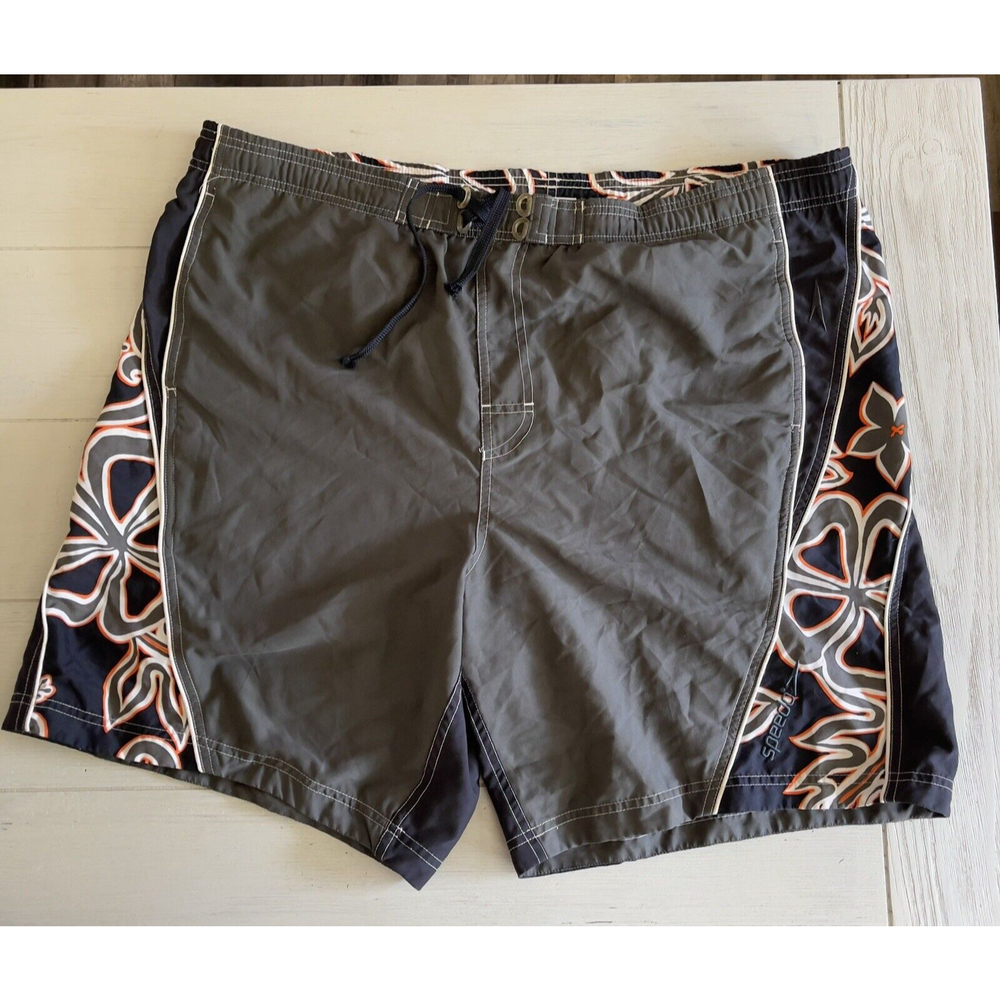 Speedo Men Gray Blue Swim Trunks Shorts Men's Size XL Flowers Tropical
